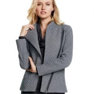 CAbi Quilted Moto Jacket in Black Herringbone Style #3025 Size Small